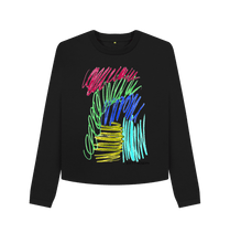 Cargar imagen en el visor de la galería, Black Printed Boxy Jumpers Front