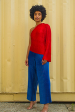 Load image into Gallery viewer, SAMPLE SALE - PLEATED RUBY VELVET ONE SHOULDER TOP
