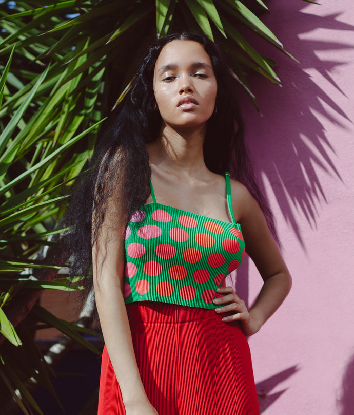 SAMPLE SALE | PLEATED POLKA TOP (GREEN)