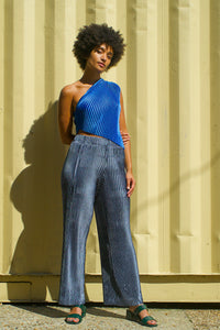 RENTAL - COBALT VELVET ONE SHOULDER TOP